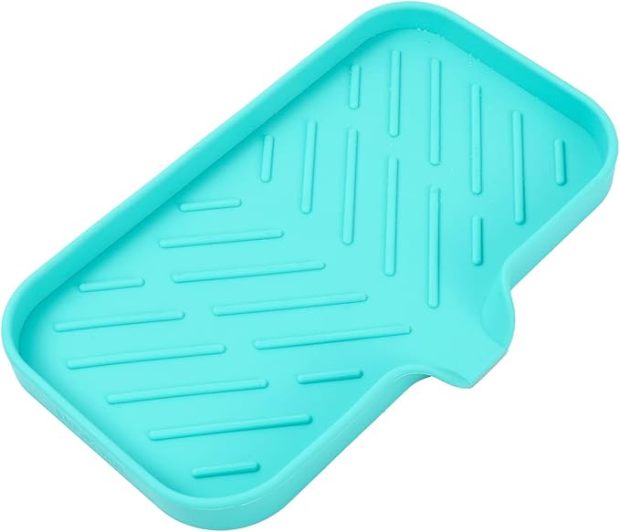 Silicone Bathroom Soap Dishes with Drain Spout-Bathroom and Kitchen Sink Organizer,Sponge Holder,Dish Soap Tray,Perfect for Dispenser,Scrubber,Bottle,Cup on Sink or Counter-Mint 9.6"×5.3" - Bloomnest