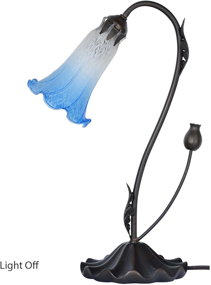 Bieye L10852 Lily Flower Blown Glass Accent Table Lamp for Living Room Bedroom Decoration (1-Light, Blue) - Bloomnest