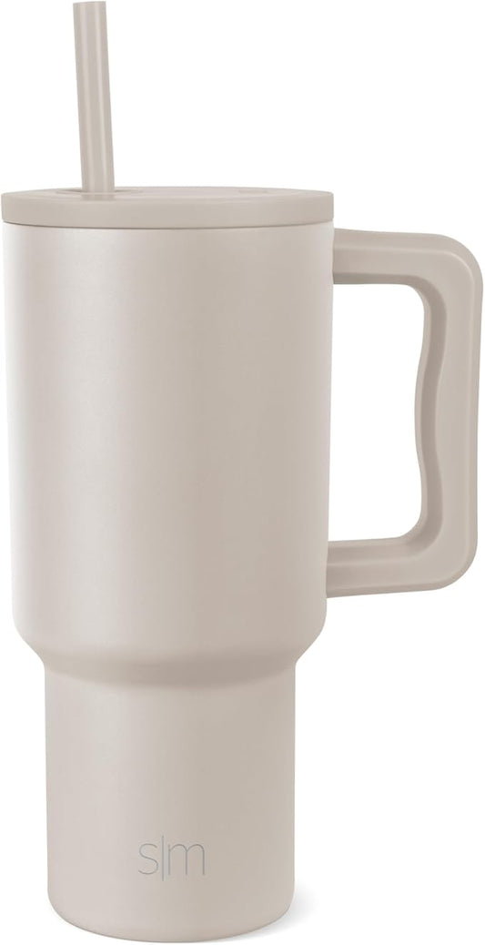 Simple Modern 30 oz Trek Tumbler with Handle and Straw Lid | Cup Holder Friendly Insulated Stainless Steel Travel Mug | Almond Birch SimpleModern