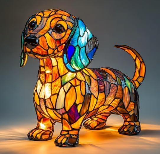 Cute Puppy Lamp, Dog Series Art Night Light, Stained Resin French Bulldog, Corgi, and Dachshund Lamp, Cute Pet Dogs LED Table Lamp with Warm Ambient Glow, Fun Gift for Dog Lovers (Dachshund) - Bloomnest