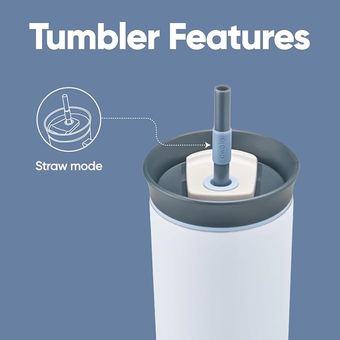 Owala Stainless Steel Triple Layer Insulated Travel Tumbler with Spill Resistant Lid and Straw, BPA Free, 24 oz, Grey/Blue (The Great Blue) - Bloomnest