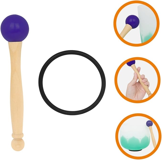 Beaupretty 1Set Singing Bowl Mallet with Handle Rubber Ring Kit for Crystal Singing Bowls Comfortable Grip Durable Material for Sound Meditation Music Practices - Bloomnest