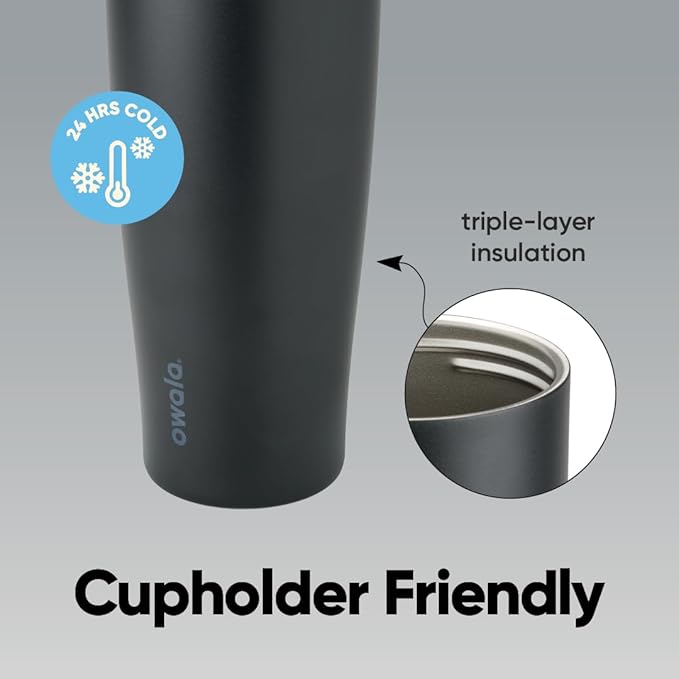 Owala FreeSip Tumbler Insulated Stainless Steel Water Bottle with Built-in Straw and Side Handle, For Travel, Work, School, and Sports, 40oz, BPA Free, Leak Proof, Very, Very Dark Owala