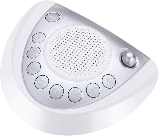 Raynic White Noise Machine, Battery Powered Sound Machine, Portable Sleep Machine with 24 Natural Soothing Sounds, Timer, USB Port, Headphone Jack for Baby, Kids, Adults, Travel, Office, Home (Silver) - Bloomnest