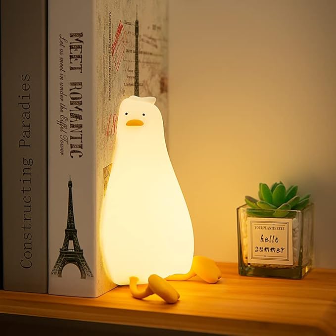 HAPPYBAG LED Lying Flat Duck Night Light, 3 Level Dimmable Nursery Nightlight,Cute Lamps Silicone Squishy Light Up Duck,Rechargeable Bedside Touch Lamp for Breastfeeding Toddler Baby Kids Decor - Bloomnest