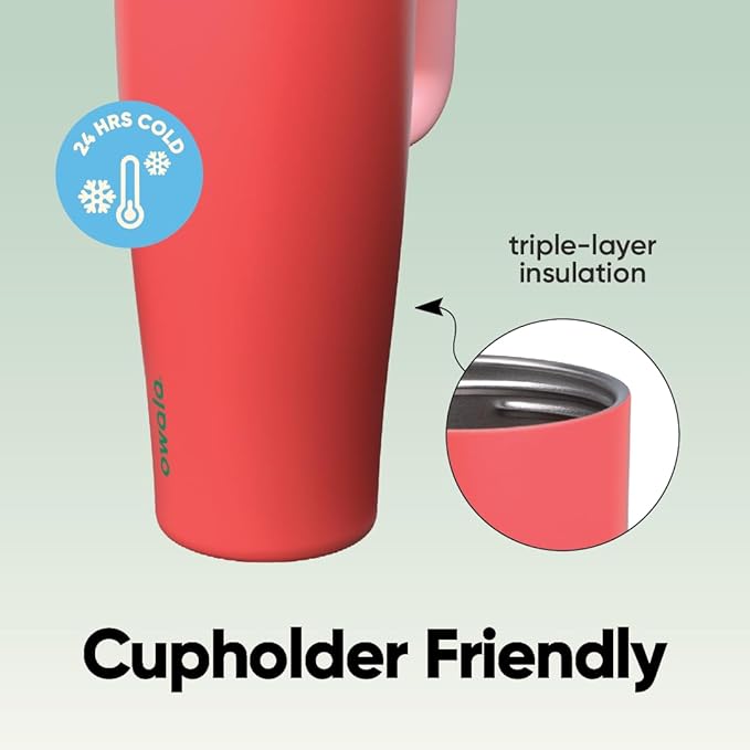 Owala FreeSip Tumbler Insulated Stainless Steel Water Bottle with Built-in Straw and Side Handle, For Travel, Work, School, and Sports, 40oz, BPA Free, Leak Proof, Strawberry Fields Owala
