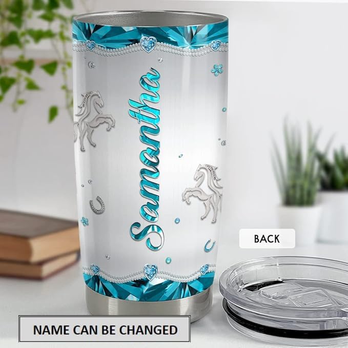 SANDJEST Personalized Horse Tumbler Jewelry Drawing Style 20oz 30oz Tumblers with Lid Gift for Women Girl Daughter Sister Animal Lovers Christmas Birthday - Bloomnest