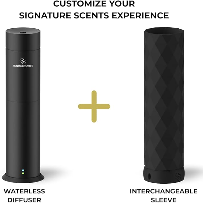 Waterless Essential Oil Hotel Scent Diffuser - Cold Air Diffuser - Covers 1000 sq. ft. - Waterless Diffuser for Home, Office & Hotel (Black + Interchangeable Sleeve) (Black + Matte Black Sleeve) - Bloomnest