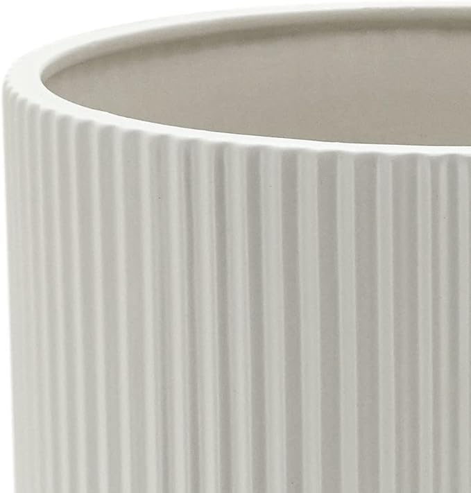 Amazon Basics Fluted Ceramic Round Planter, 10 in, White - Bloomnest