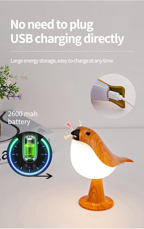 Bird Table Lamp with Remote & Touch Control | 3 Color Temperature & 3-Level Brightness Adjustable Night Light | Rechargeable Cordless Bedside Lamp for Bedroom Office Dorm | Timer & Bird Lover Gifts - Bloomnest