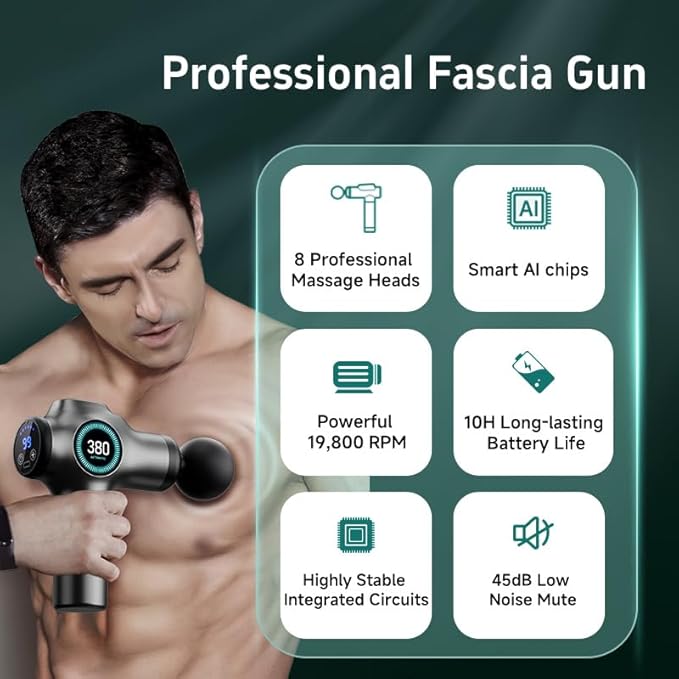 Massage Gun Deep Tissue, Muscle Massager, Handheld Electric Muscle Massager, Percussion Massage Gun, Massage with 99 Speeds and 8 Heads, Back, Leg, Shoulder and Body (Green) - Bloomnest