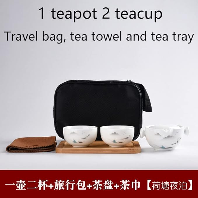 Convenient Teapot Cup Porcelain Teacup White Glazed Travel tea set (Landscape set)