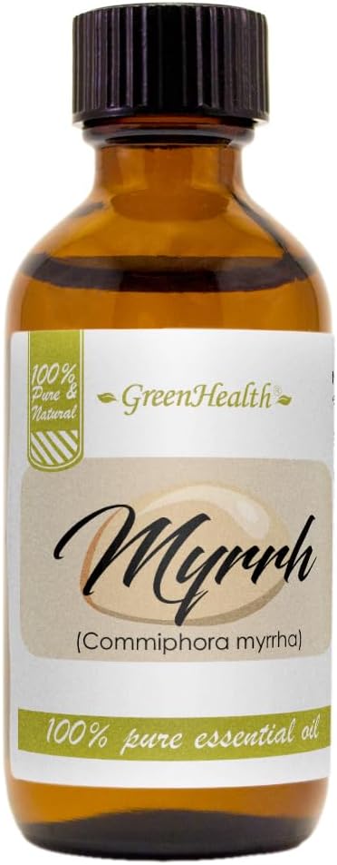 GreenHealth Myrrh Essential Oil - 2 fl oz (59 ml) Amber Glass Bottle with Cap - 100% Pure Essential Oil Greenals