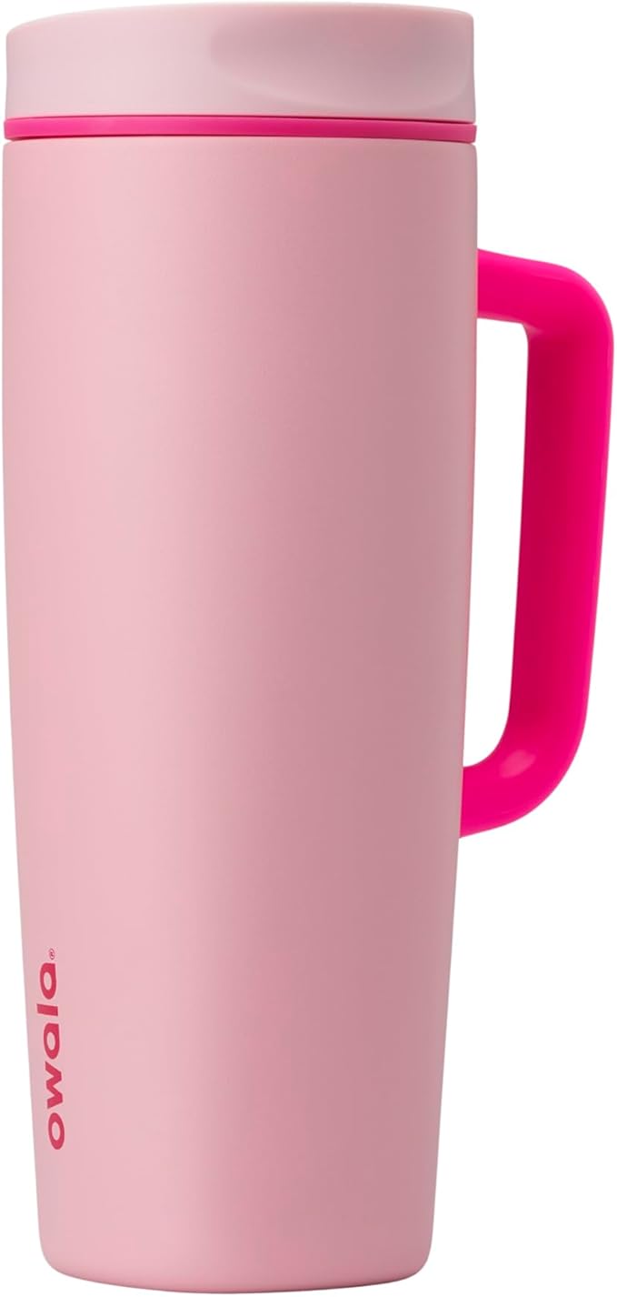 Owala SmoothSip Slider Stainless Steel Insulated Travel Mug with handle, 100% Leak Proof, For Hot and Cold Drinks, Travel Friendly with Sliding Lock Lid, 24 oz, BPA Free, Leak Proof, Pucker Up - Bloomnest