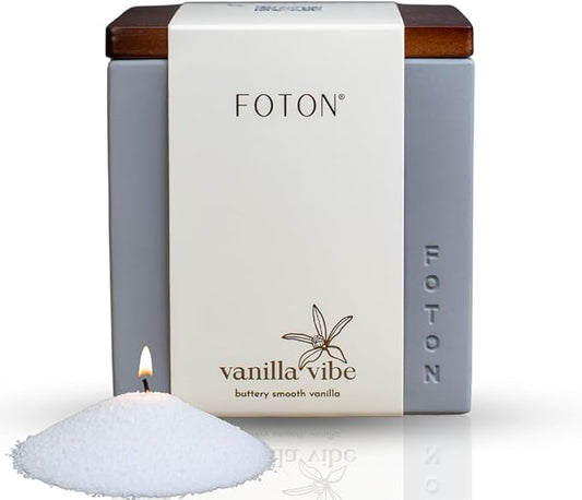 Foton Pearled Candle Le Cube Concrete Vase Set 16 Oz - Vanilla Vibe Scented - Refillable Jar Scented Candle Sand with 15 Wicks - Natural Non-Toxic Decorative Candles for Home - Bloomnest