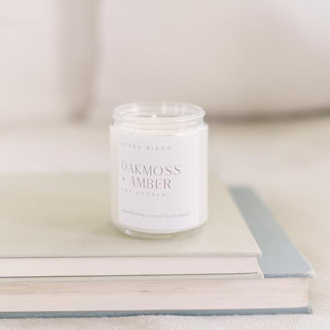 River Birch Candles Oakmoss + Amber Scented Candle | Premium, All-Natural, Non-Toxic, Soy Wax | 8.5oz 40 Hr Burn Time | Cozy Relaxing Gifts for Home - Bloomnest