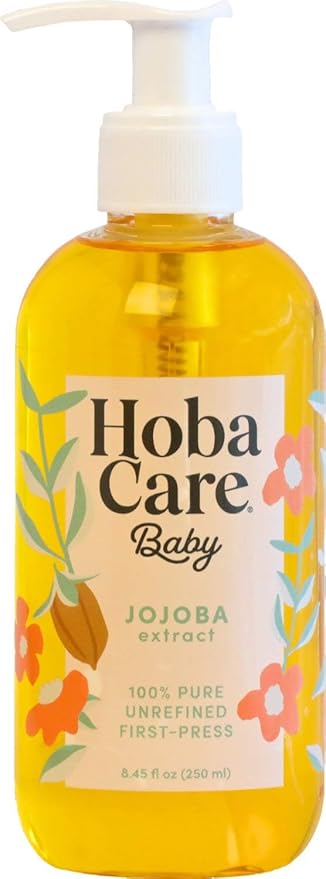 HobaCare Jojoba Baby Oil with Pump Dispenser – 100% Pure Natural Unrefined Unscented Hexane Free Cold Pressed Jojoba Oil for Baby Hair, Infant Skin, Scalp Moisturizing, Body Care Shower Gift (8.45 oz) - Bloomnest
