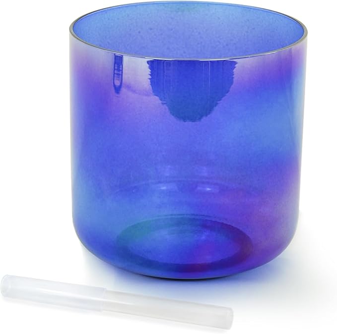 Hye-eun Cosmic Light Clear Crystal Singing Bowl G Note 6 Inch Quartz Sound Throat Chakra Blue Transparent Bowl Mallet & O-ring are Included - Bloomnest