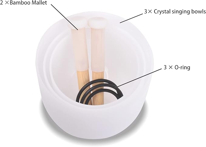 7inch 8inch 9inch Crystal singing bowls set sound bowl for healing Mindfulness, Meditation, Yoga, Spiritual and Body Healing Chakra Bowl (7C+8A+9G, 7 inch +8 inch + 9inch) - Bloomnest