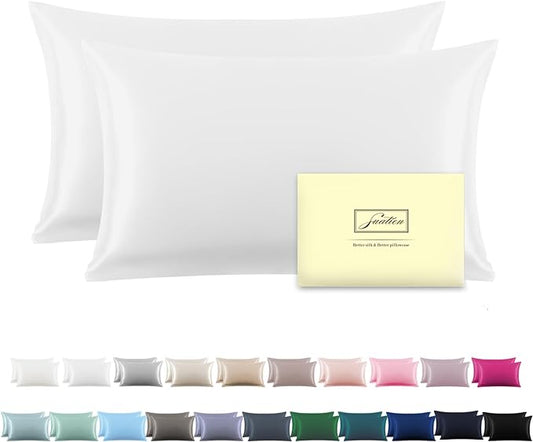 Silk Pillow Cases 2 Pack,Soft Breathable and Sliky Queen Size Pillow Cases Set of 2,Natural Mulberry Silk Pillowcase Set of 2 for Hair and Skin with Hidden Zipper (White,20"X 30",2pcs) - Bloomnest