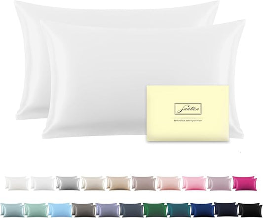 Silk Pillow Cases 2 Pack Soft Breathable and Sliky King Size Pillow Cases Set of 2,Natural Mulberry Silk Pillowcase Set of 2 for Hair and Skin with Hidden Zipper (White,20"X 36",2pcs) - Bloomnest