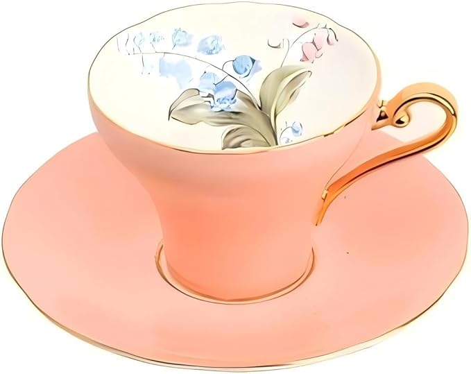 Aynsley Handpainting Colored Glaze Lily of the Valley Corset Fine Bone China English Tea Cup and Saucer Set, 6.1 oz (Orange) - Bloomnest