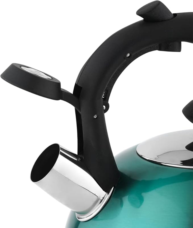 Amazon Basics Stainless Steel Tea Kettle, Hot Water Kettle with Whistle Spout, Fast Boiling, Ergonomic Handle, 2.4-Quart, Teal - Bloomnest