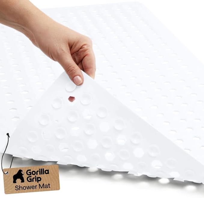 GORILLA GRIP Patented Bath Tub Shower Mat, Machine Washable Bathtub Floor Liner Mats, Suction Cups and Drain Holes to Keep Tubs Clean, Soft on Feet, Bathroom Essentials, 35x16 Inch, White - Bloomnest