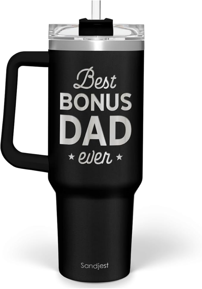 SANDJEST Bonus Dad Tumbler Gift from Step Daughter Son, 40oz Stainless Steel Insulated Coffee Tumbler With Lid & Straw, Travel Cup Gift for Step Dad Men, Christmas Birthday Father's Day - Bloomnest