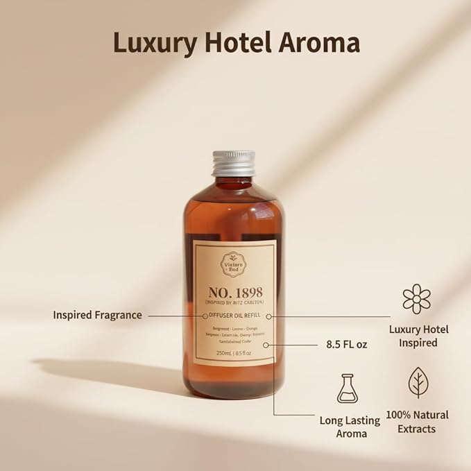 Luxury Hotel Scent Reed Diffuser Oil Refill(8.5 FL oz) | No.1898 Hotel Collection Diffuser Oil Inspired by Ritz Carlton for Home&Office| Long-Lasting for Machine, Room Spray, Air Freshener, HVAC - Bloomnest