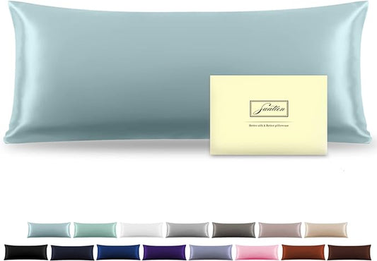 Silk Body Pillowcase Mulberry Silk Pillowcase Body Pillow Cases with Zipper Soft Breathable Smooth Cooling 20x54 inches Body Pillow Pillowcase for Sleep (Blue Haze,20"X 54",1Pcs) - Bloomnest