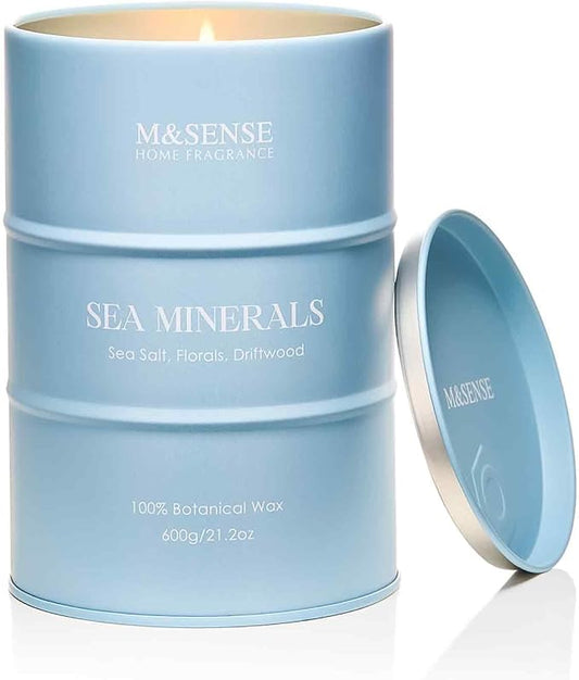 M&SENSE Sea Minerals Scented Candles Ocean Large, Natural Soy Candles 21.2oz 120 Hour Slow Burning,Coconut Candles for Stress Relief Meditation Relaxing,Summer Soy Candle. - Bloomnest