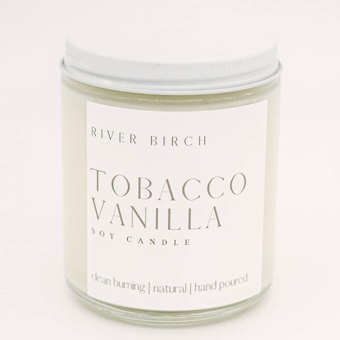 River Birch Candles Tobacco Vanilla Scented Candle | Premium, All-Natural, Non-Toxic, Soy Candles | 8.5oz 40 Hr Burn Time | Cozy Relaxing Gifts for Home - Bloomnest