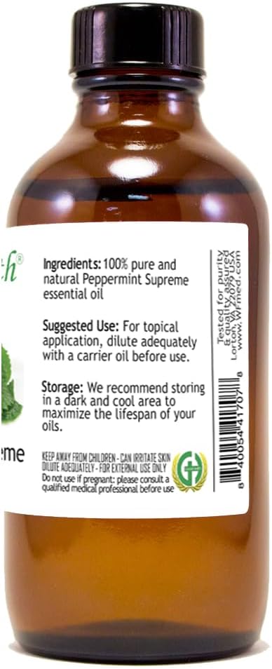 Peppermint Essential Oil (Mentha piperita) – 4 fl oz – Amber Glass Bottle with Cap – 100% Pure & Natural – Premium Therapeutic Grade – GreenHealth Greenals