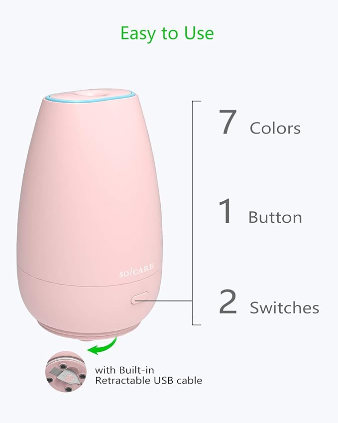 SOICARE Car Diffuser,Small Portable Car Essential Oil Diffuser with Built-in USB Cable,Mini Aromatherapy Diffuser for Travel/Office/Home (Pink) - Bloomnest