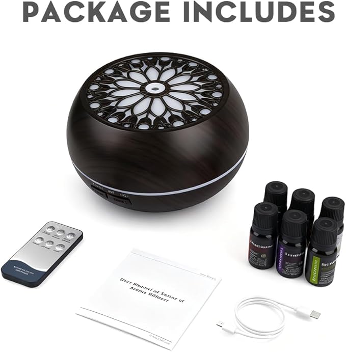 Essential Oils Diffuser Set for Home,Large Capacity 550ml Diffuser with Remote Control for Large Room,Mini Humidifier with LED Night Lights for Office Room Decor Gift for Women Men(Dark Wood Grain) Bloomnest