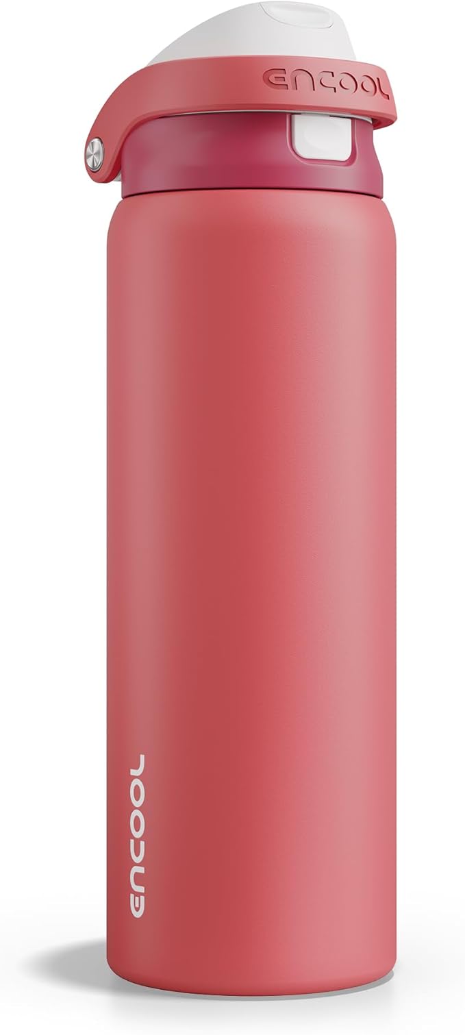 ENCOOL Leakproof Insulated Water Bottle with Straw Dual-Sip Water Bottle Bag-Safe Design for Work, Commute & Gym – Keeps Drinks Cold All Day, 32 oz, Ember Clay ENCOOL