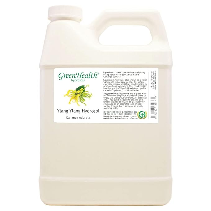 GreenHealth Ylang Ylang Hydrosol (Floral Water) - 32 fl oz Plastic Jug w/Cap - 100% Pure (NOT Oil) - Bloomnest