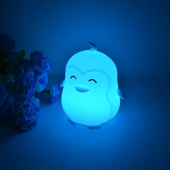 Large Penguin Night Lights for Babies Bedroom Light, lamp Kids, Toddler Nursery lamp Soft Decorative Lamps - Break Resistant, Eye Caring, Adjustable Brightness & Color, Time Setting - Large - Bloomnest