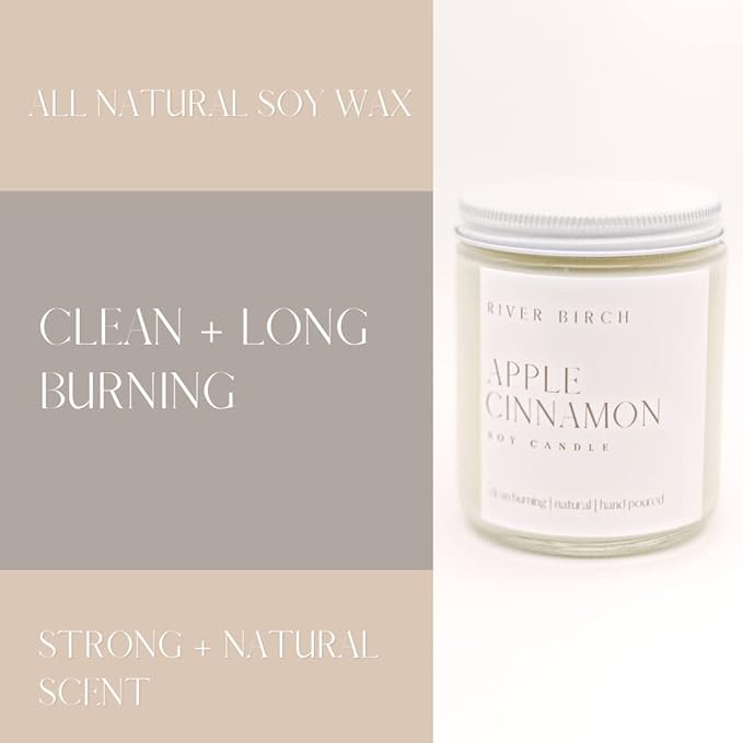 River Birch Candles Apple Cinnamon Scented Candle | Premium, All-Natural, Non-Toxic, Soy Candles | 8.5oz 40 Hr Burn Time | Cozy Relaxing Gifts for Home - Bloomnest