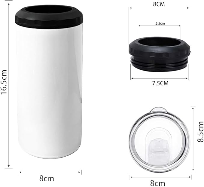 1 Pack 16 oz Sublimation Blank tumblers Skinny 4 in 1 Can Cooler with 2 lid Stainless Steel Double Wall Insulated Beer Bottle Holder Slim Can Coolers for Drinks - Bloomnest