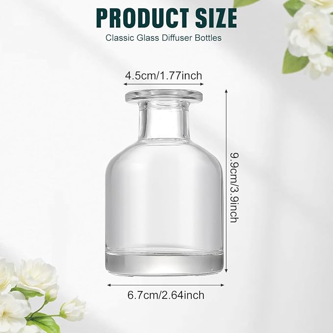 150ML/5OZ Empty Refillable Glass Diffuser Bottles Aromatherapy Jar Essential Oil Perfume Container Fragrance Accessories DIY Crafts Decor for Home and Office(Transparent) Bloomnest