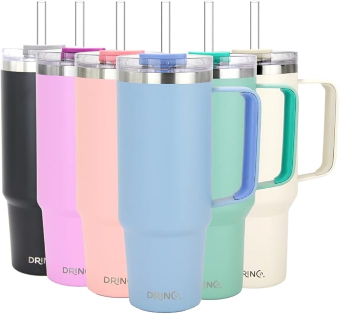 Drinco 40oz 30 oz Tumbler with Handle, Straw Lid, Insulated Stainless Steel Travel Mug Water Bottle Ice Coffee Cup For Cold and Hot, BigSur (30oz Sky Blue) - Bloomnest