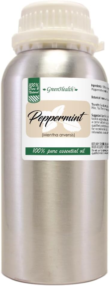 GreenHealth Peppermint Essential Oil – 2 Pack (16 fl oz Each) – 100% Pure & Uncut – Strong Menthol Scent – Aluminum Bottles for Diffusers, Cleaning, DIY Use - Bloomnest
