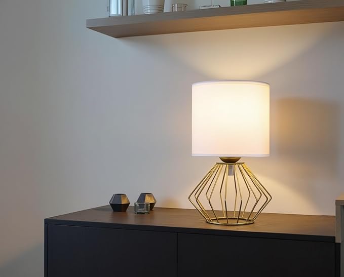 Hamilyeah Table Lamps Set of 2, Modern Bedside Lamps with White Fabric Shade, Industrial Night Stand Lamps with On/Off Switch, Gold Simple Lamp for Bedroom, Living Room - Bloomnest
