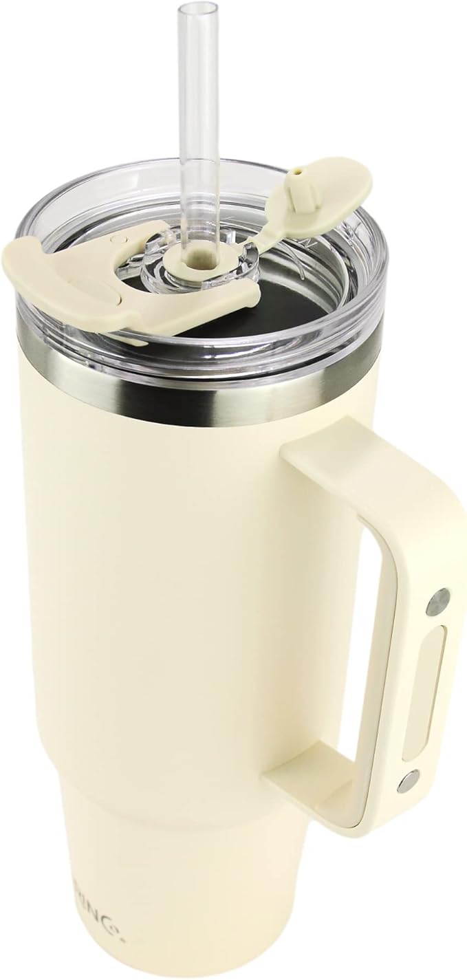 Drinco 40oz 30 oz Tumbler with Handle, Straw Lid, Insulated Stainless Steel Travel Mug Water Bottle Ice Coffee Cup For Cold and Hot, BigSur (30oz Oatmilk) - Bloomnest