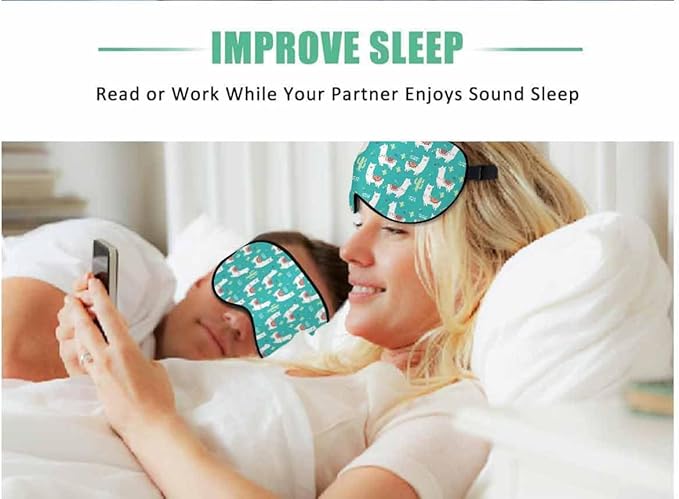 Cute White Llama Sleep Eye Mask Alpaca Cactus Men Women Sleep Mask with Adjustable Strap Eye Cover Eye Shade for Travel, Nap,Meditation - Bloomnest
