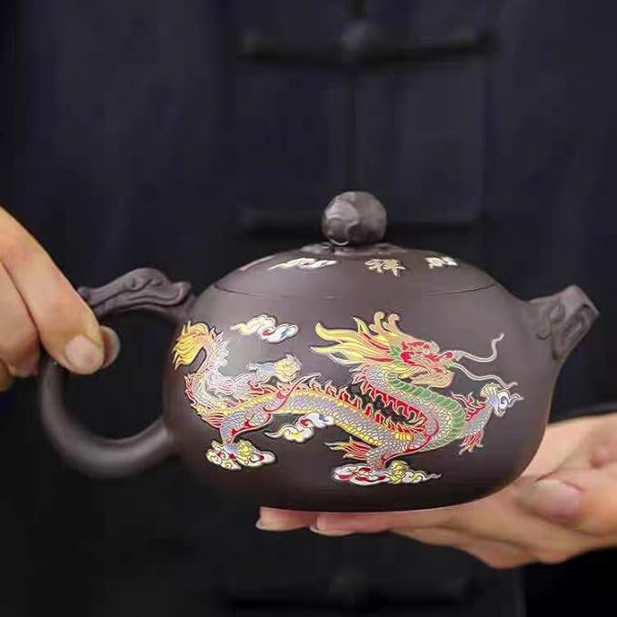 Hand-made Dragon and Phoenix Color-changing Purple Clay Teapot，Zisha Tea Pot Chinese Kung Fu Tea Set Tea Lover‘s Gift Large Capacity Teapot(17.6 oz) - Bloomnest