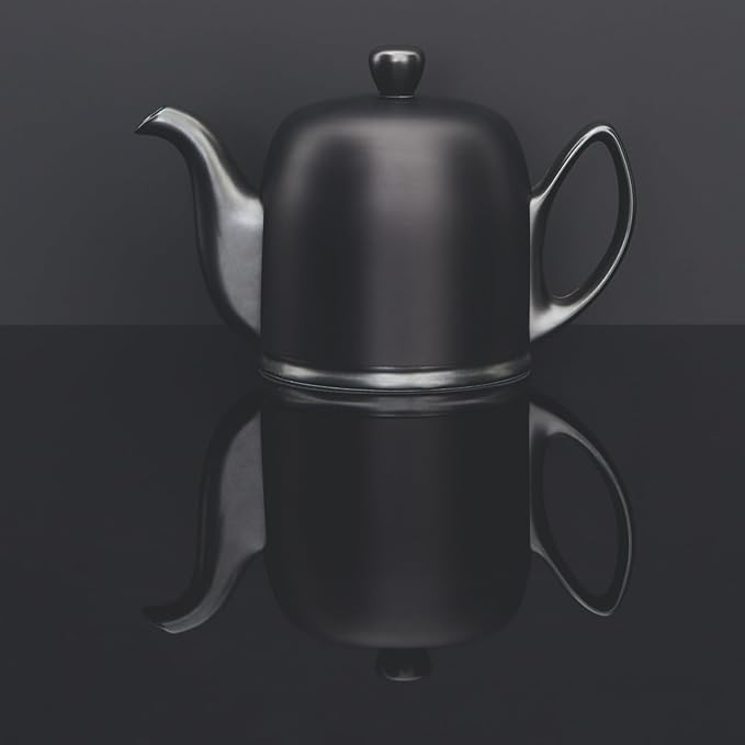 Degrenne Salam Luxury French Tea Pot - Porcelain Teapot with Stainless Steel Cover, Ceramic Tea Kettle for Loose Tea, Removable Infuser, 6 Cup Capacity, 36oz - Monochrome Green Almond - Bloomnest