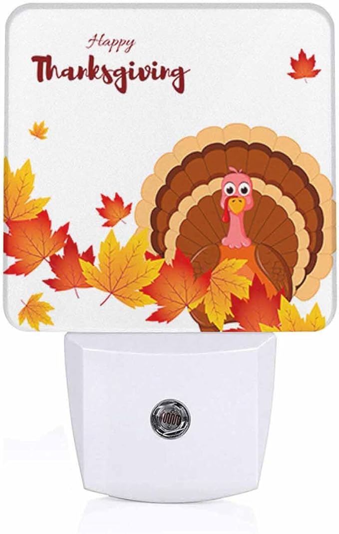 LED Night Light Plug into Wall with Dusk to Dawn Light Sensor White Energy Efficient Happy Thanksgiving Leaf Turkey Autumn Nightlight for Bedroom Bathroom Hallway Living Room Kitchen - Bloomnest